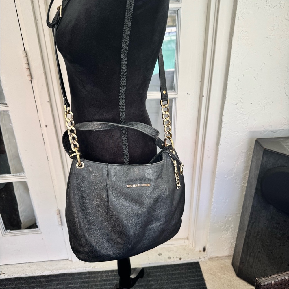 Michael Kors Black Shoulder Bag with Gold Accents